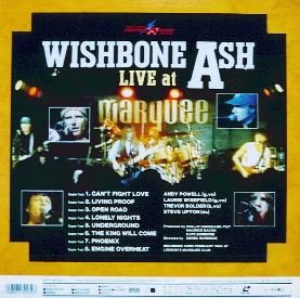 [Wishbone Ash Live - 20th anniversary, Bristol Laser Disc cover art, back]